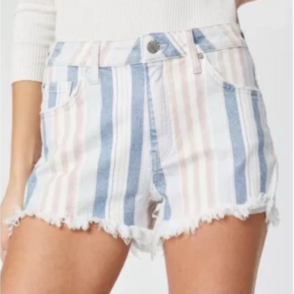 Mavi Blue and Cream Striped Jean Shorts